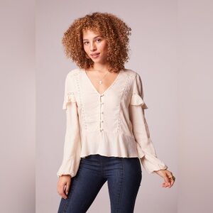 Band Of The Free SANDY CREAM RUFFLE LONG SLEEVE TOP